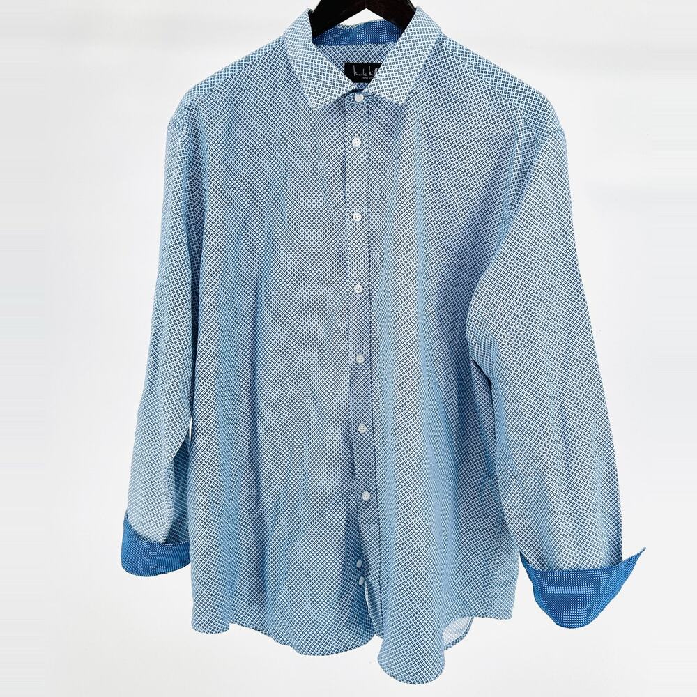 Nicole Miller New York Blue Geometric Contrast-Cuff Button Dress Shirt